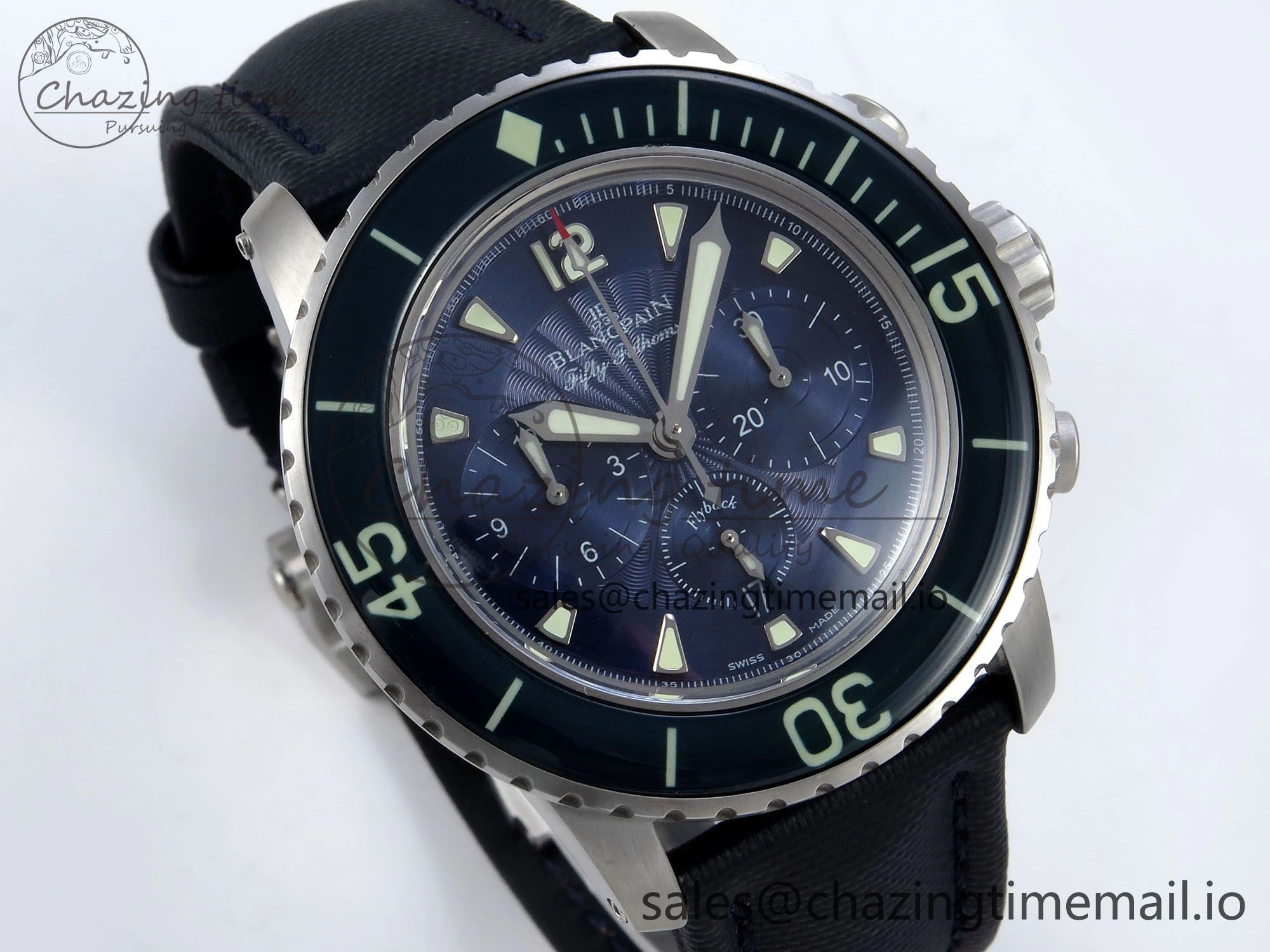 Fifty Fathoms Chrono SS OMF 1:1 Best Edition Blue Dial on Blue Sail-canvas Strap A Affordable 5261