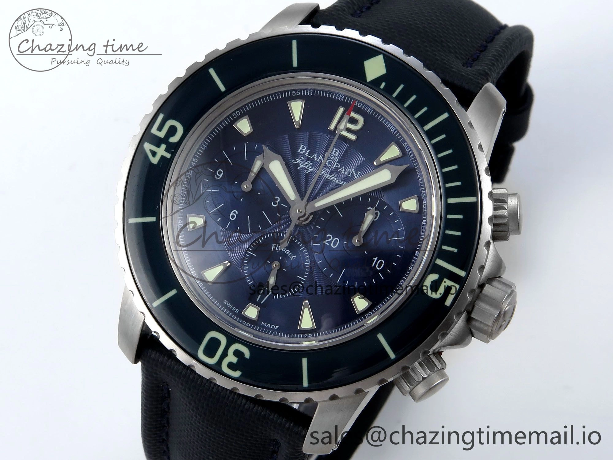 Fifty Fathoms Chrono SS OMF 1:1 Best Edition Blue Dial on Blue Sail-canvas Strap A Affordable 5261