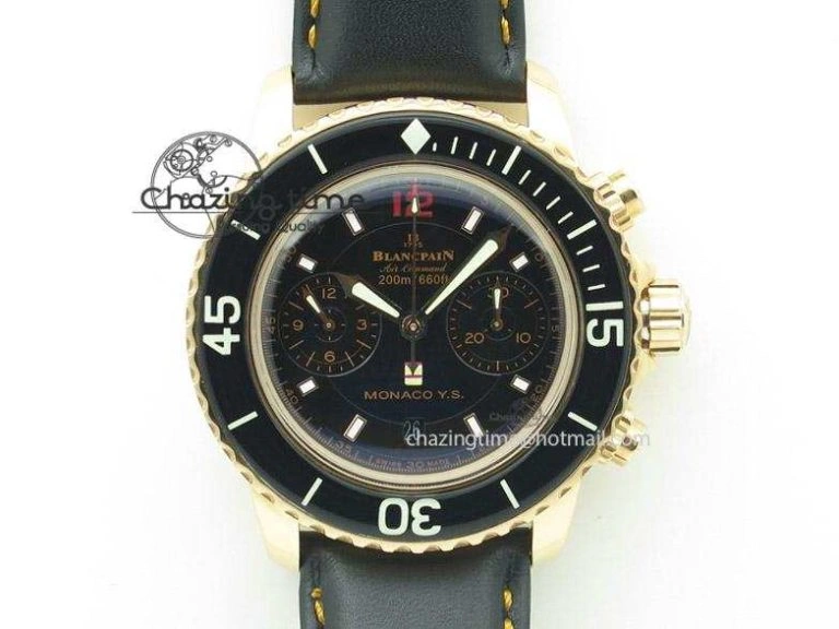 UrbanChic Fifty Fathoms Chronograph Monaco RG Black Dial On Black Leather Strap A 5317