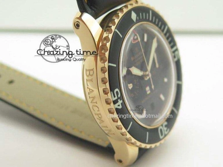 UrbanChic Fifty Fathoms Chronograph Monaco RG Black Dial On Black Leather Strap A 5317