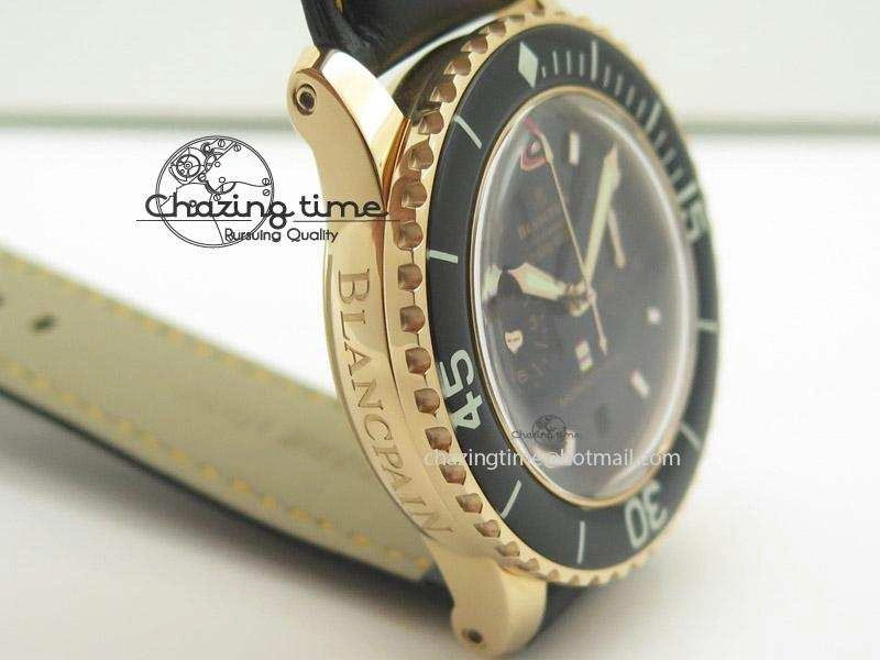 UrbanChic Fifty Fathoms Chronograph Monaco RG Black Dial On Black Leather Strap A 5317