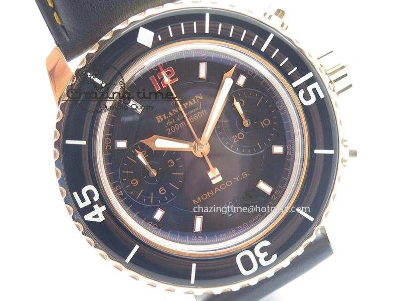 UrbanChic Fifty Fathoms Chronograph Monaco RG Black Dial On Black Leather Strap A 5317