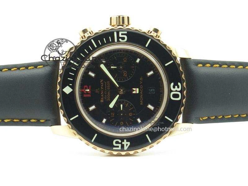 UrbanChic Fifty Fathoms Chronograph Monaco RG Black Dial On Black Leather Strap A 5317