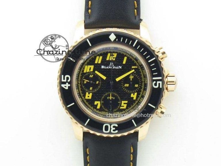 DailyWear Fifty Fathoms Chronograph RG Black Dial On Black Leather Strap A 5316
