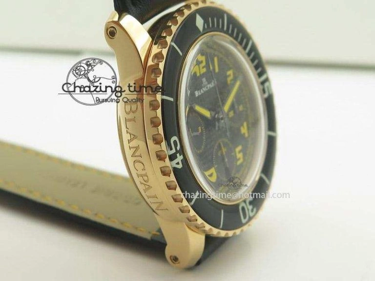 DailyWear Fifty Fathoms Chronograph RG Black Dial On Black Leather Strap A 5316