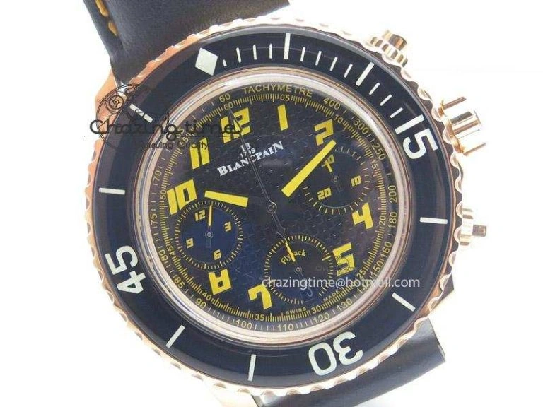 DailyWear Fifty Fathoms Chronograph RG Black Dial On Black Leather Strap A 5316