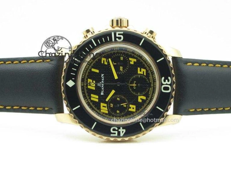 DailyWear Fifty Fathoms Chronograph RG Black Dial On Black Leather Strap A 5316