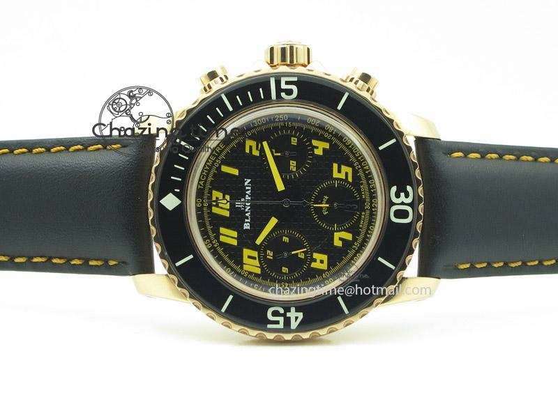 DailyWear Fifty Fathoms Chronograph RG Black Dial On Black Leather Strap A 5316