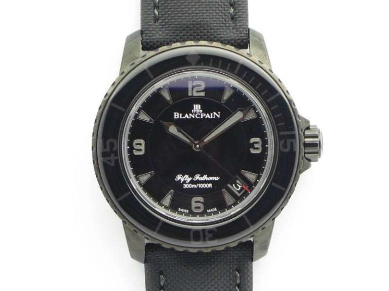 Affordable Fifty Fathoms Chronograph SS Black Number Markers Dial On Black Leather Strap A 5318