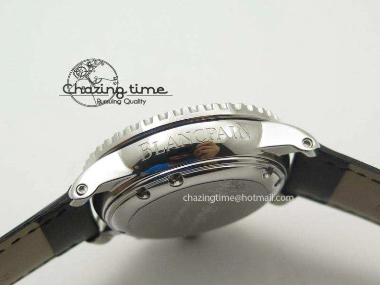 Affordable Fifty Fathoms Chronograph SS Black Number Markers Dial On Black Leather Strap A 5318