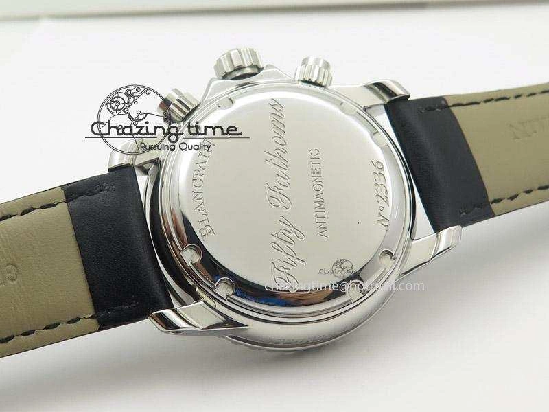 Affordable Fifty Fathoms Chronograph SS Black Number Markers Dial On Black Leather Strap A 5318