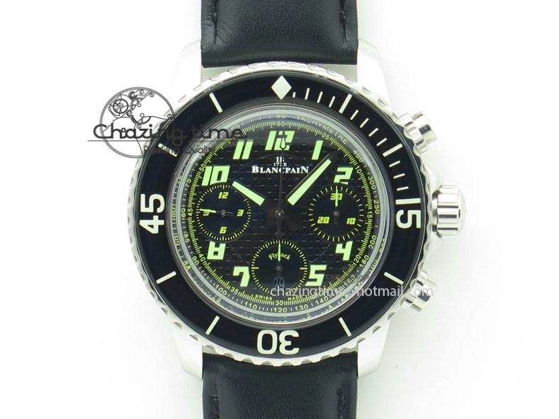 Affordable Fifty Fathoms Chronograph SS Black Number Markers Dial On Black Leather Strap A 5318