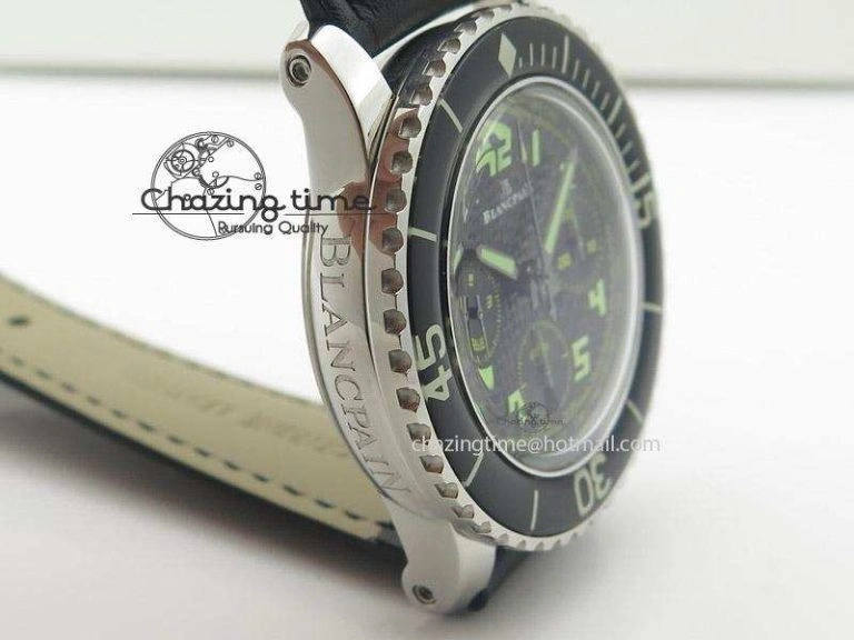 Affordable Fifty Fathoms Chronograph SS Black Number Markers Dial On Black Leather Strap A 5318