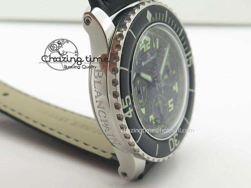 Affordable Fifty Fathoms Chronograph SS Black Number Markers Dial On Black Leather Strap A 5318