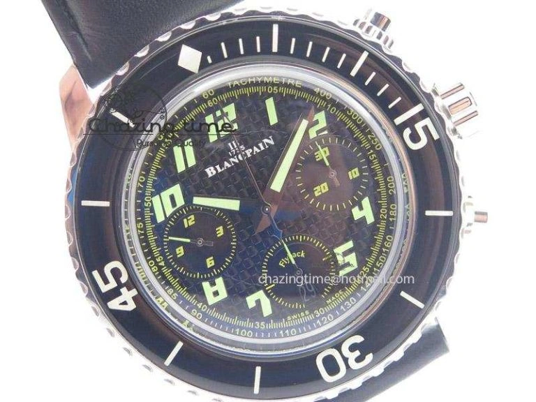 Affordable Fifty Fathoms Chronograph SS Black Number Markers Dial On Black Leather Strap A 5318