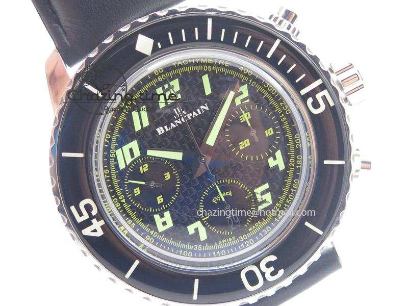 Affordable Fifty Fathoms Chronograph SS Black Number Markers Dial On Black Leather Strap A 5318