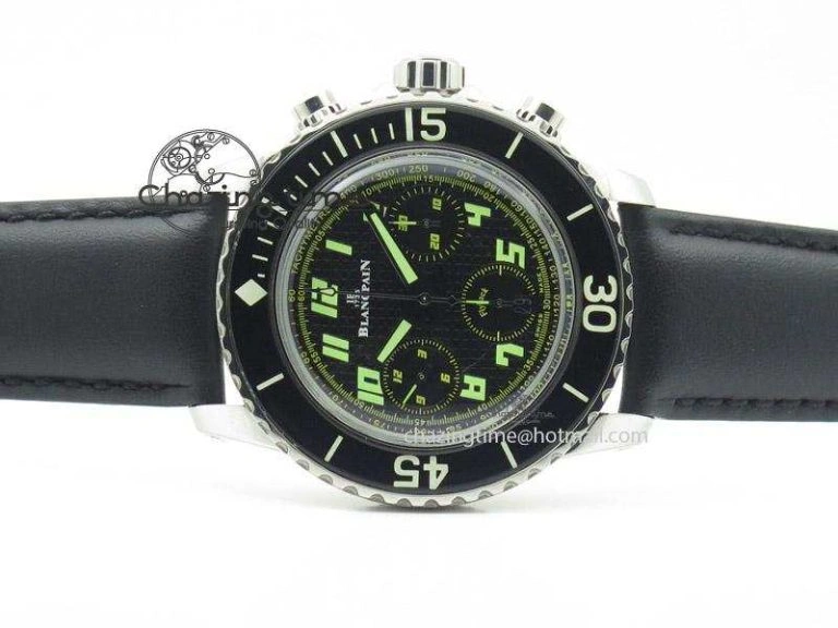Affordable Fifty Fathoms Chronograph SS Black Number Markers Dial On Black Leather Strap A 5318