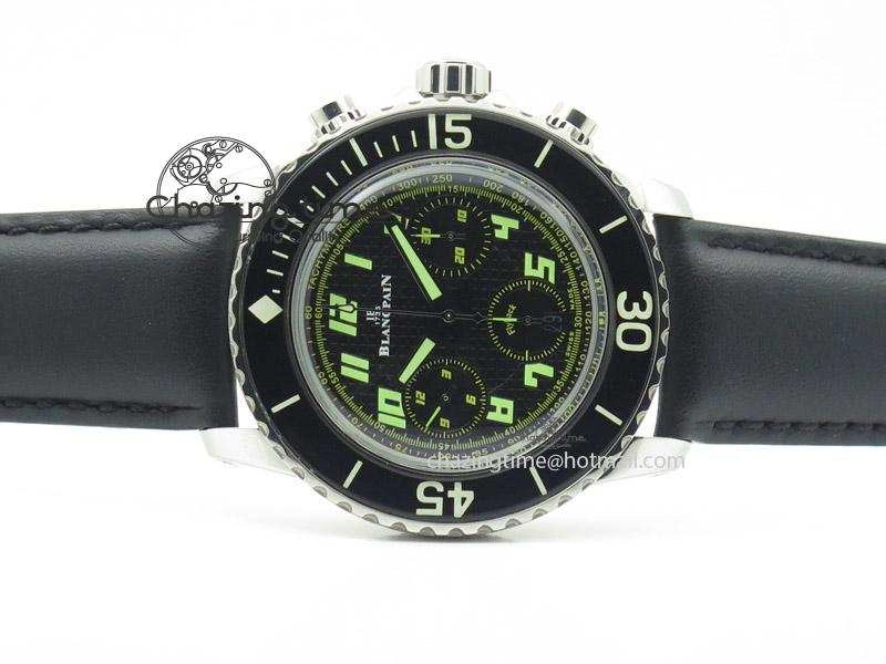 Affordable Fifty Fathoms Chronograph SS Black Number Markers Dial On Black Leather Strap A 5318