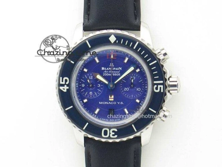 Fifty Fathoms Chronograph SS Blue Dial On Black Leather Strap A Reliable 5319