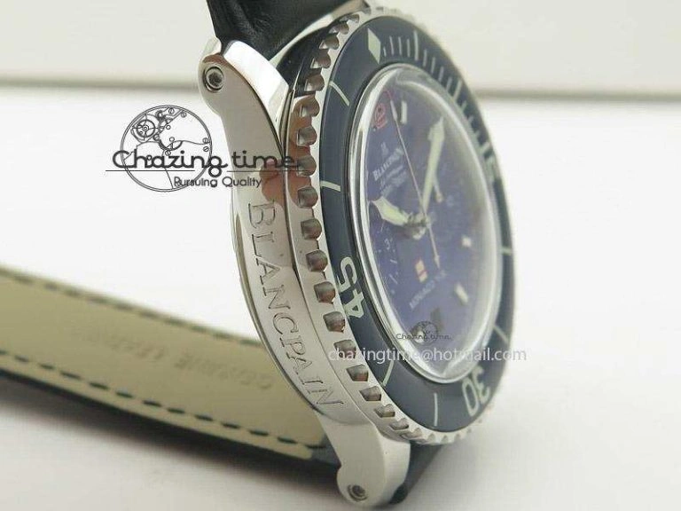 Fifty Fathoms Chronograph SS Blue Dial On Black Leather Strap A Reliable 5319