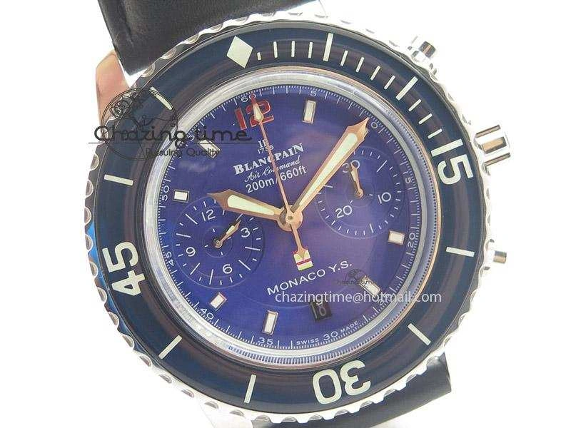 Fifty Fathoms Chronograph SS Blue Dial On Black Leather Strap A Reliable 5319