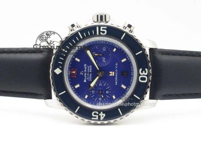 Fifty Fathoms Chronograph SS Blue Dial On Black Leather Strap A Reliable 5319