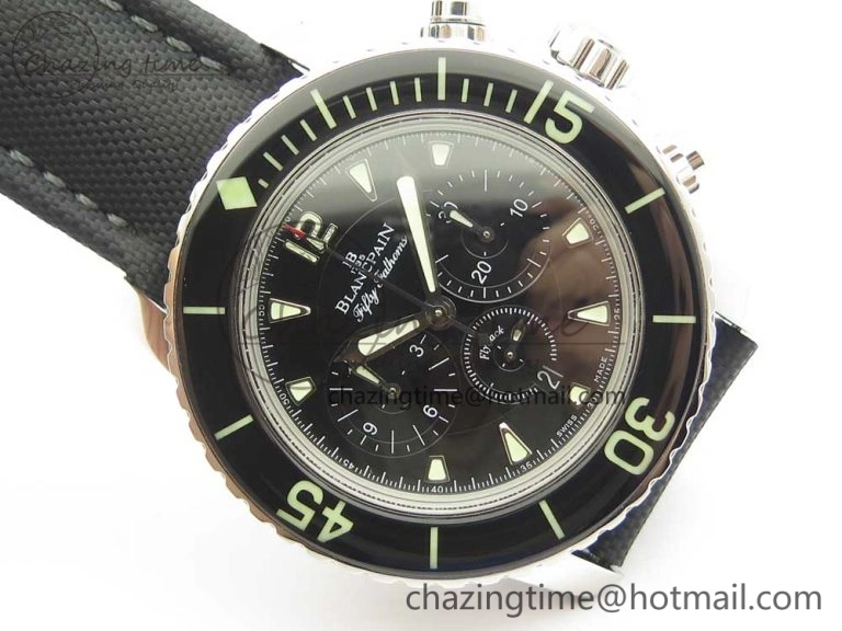 Fifty Fathoms Chronograph SS OMF 1:1 Best Edition Black Dial on Black Nylon Strap A EasyCare 5277