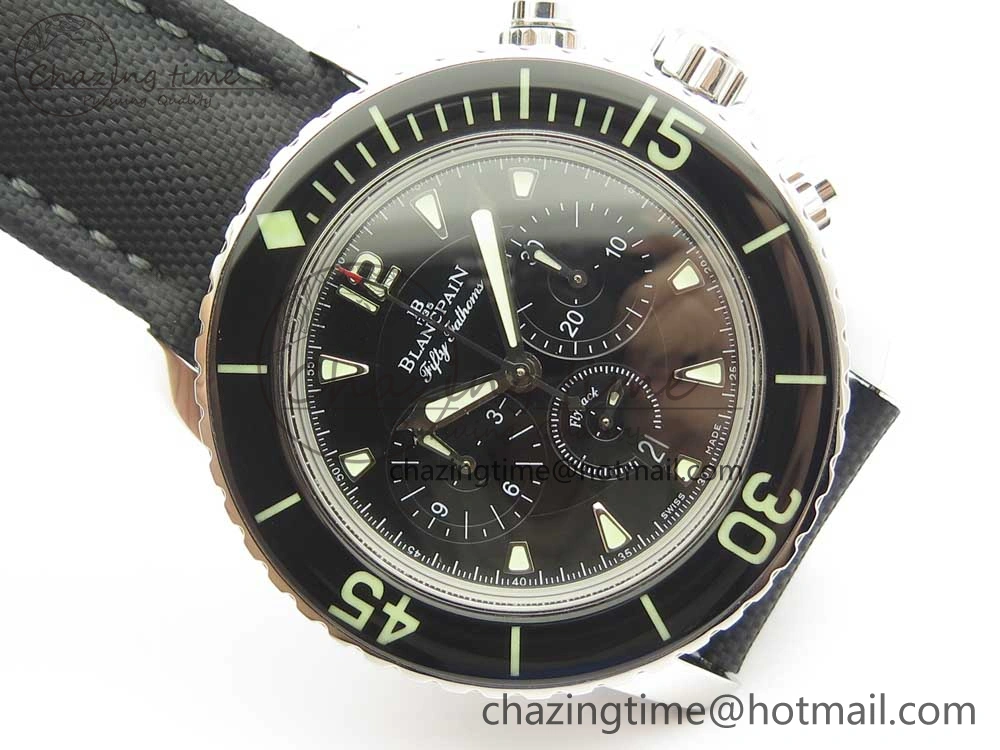 Fifty Fathoms Chronograph SS OMF 1:1 Best Edition Black Dial on Black Nylon Strap A EasyCare 5277
