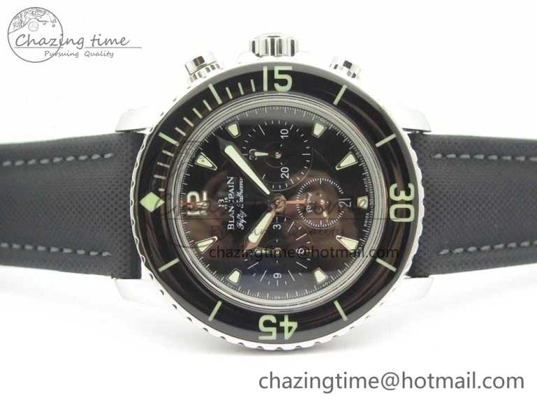 Fifty Fathoms Chronograph SS OMF 1:1 Best Edition Black Dial on Black Nylon Strap A EasyCare 5277