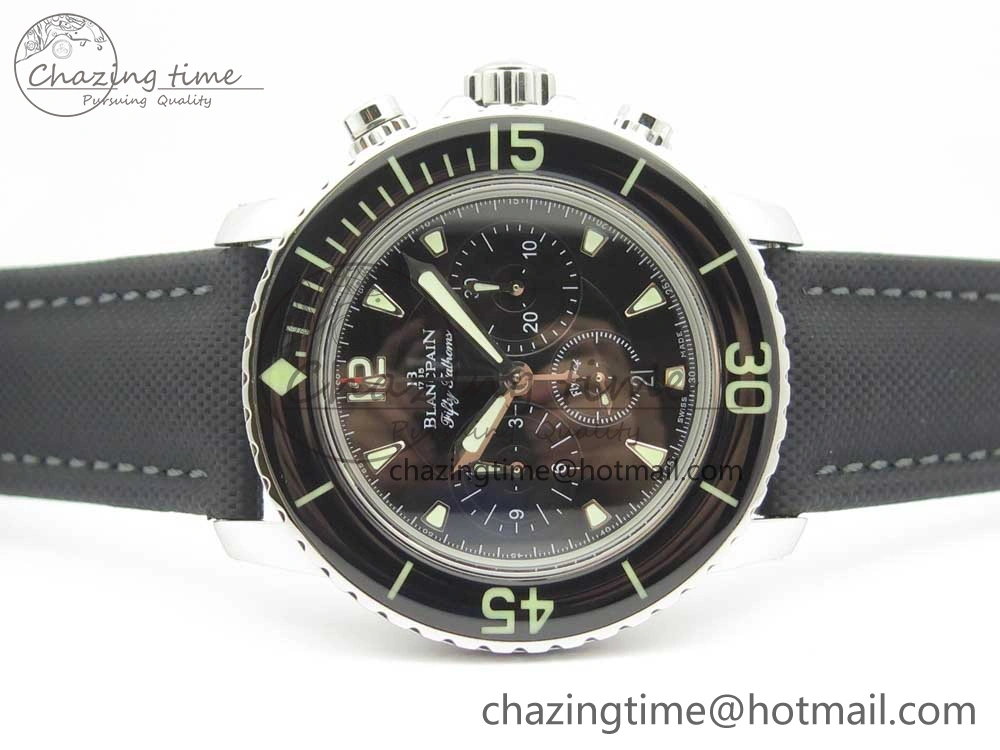 Fifty Fathoms Chronograph SS OMF 1:1 Best Edition Black Dial on Black Nylon Strap A EasyCare 5277