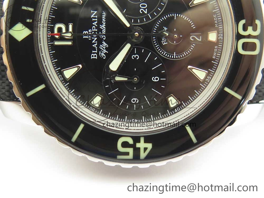 Fifty Fathoms Chronograph SS OMF 1:1 Best Edition Black Dial on Black Nylon Strap A EasyCare 5277