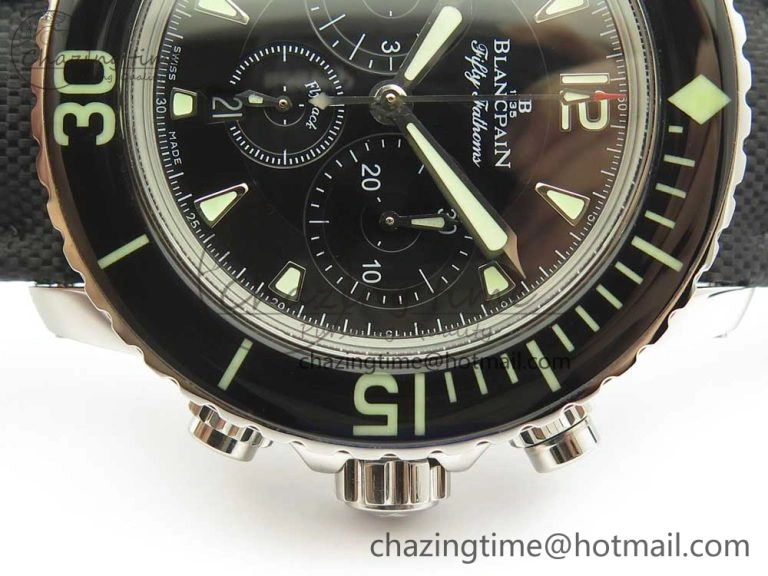 Fifty Fathoms Chronograph SS OMF 1:1 Best Edition Black Dial on Black Nylon Strap A EasyCare 5277