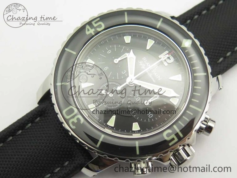 Fifty Fathoms Chronograph SS OMF 1:1 Best Edition Black Dial on Black Nylon Strap A EasyCare 5277