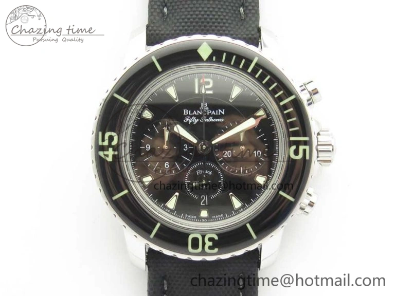 Fifty Fathoms Chronograph SS OMF 1:1 Best Edition Black Dial on Black Nylon Strap A EasyCare 5277
