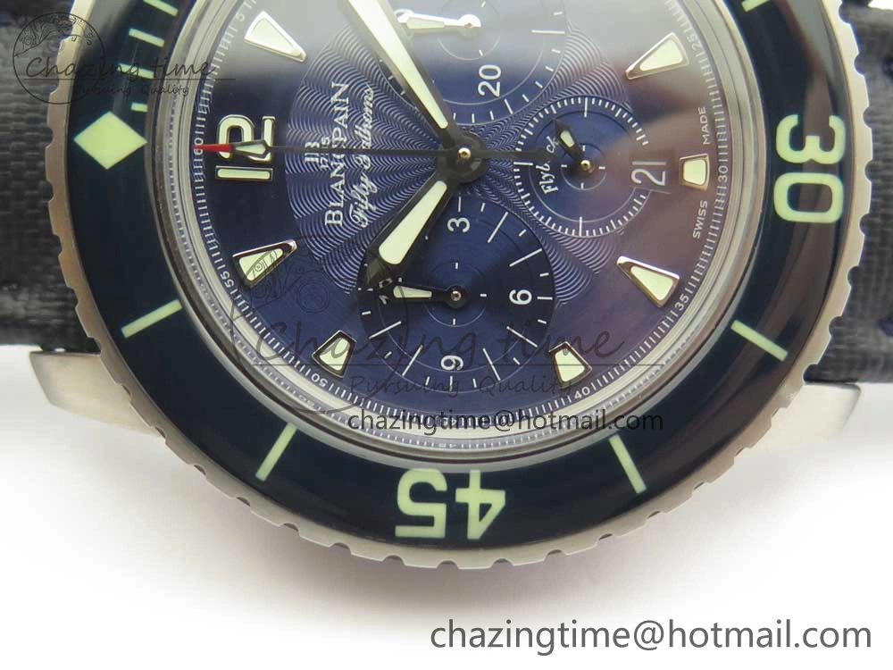 Fifty Fathoms Chronograph SS OMF 1:1 Best Edition Blue Dial on Blue Nylon Strap A Seasonal 5276