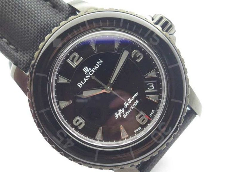 Sophisticated Fifty Fathoms PVD Dark Knight ZF 1:1 Best Edition Black Dial On Sail-canvas Strap A 5309