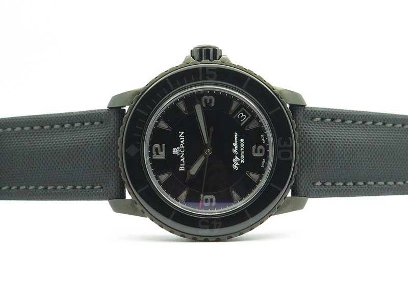 Sophisticated Fifty Fathoms PVD Dark Knight ZF 1:1 Best Edition Black Dial On Sail-canvas Strap A 5309