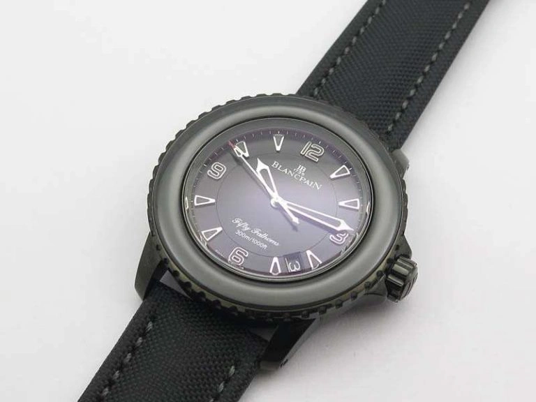 Sophisticated Fifty Fathoms PVD Dark Knight ZF 1:1 Best Edition Black Dial On Sail-canvas Strap A 5309
