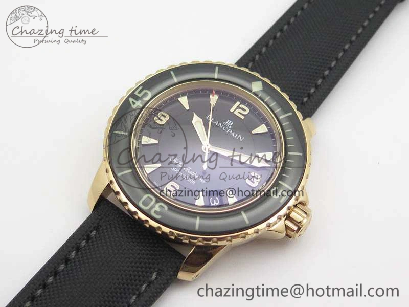 ZipUp Fifty Fathoms RG Black ZF 1:1 Best Edition Black Dial On Sail-Canvas Strap A2836 (Free Extra Strap) 5307