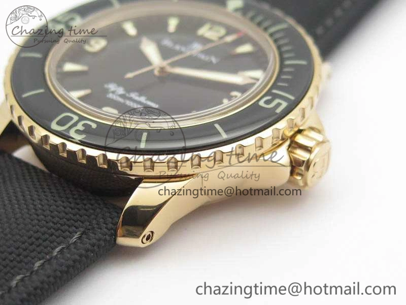 ZipUp Fifty Fathoms RG Black ZF 1:1 Best Edition Black Dial On Sail-Canvas Strap A2836 (Free Extra Strap) 5307