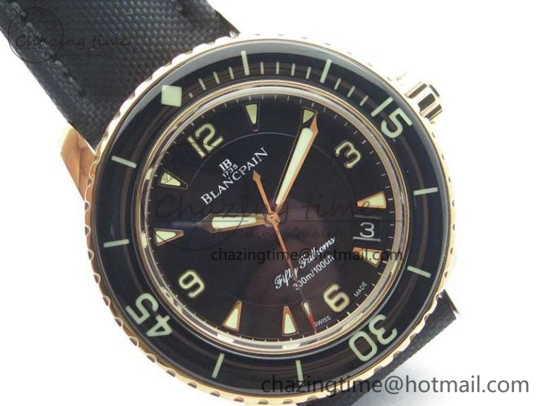 ZipUp Fifty Fathoms RG Black ZF 1:1 Best Edition Black Dial On Sail-Canvas Strap A2836 (Free Extra Strap) 5307