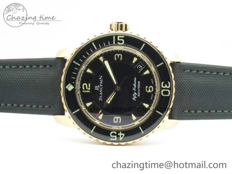 ZipUp Fifty Fathoms RG Black ZF 1:1 Best Edition Black Dial On Sail-Canvas Strap A2836 (Free Extra Strap) 5307