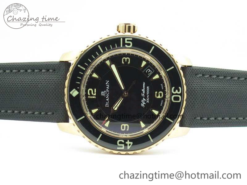 ZipUp Fifty Fathoms RG Black ZF 1:1 Best Edition Black Dial On Sail-Canvas Strap A2836 (Free Extra Strap) 5307