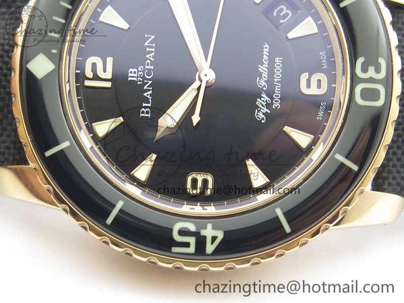 ZipUp Fifty Fathoms RG Black ZF 1:1 Best Edition Black Dial On Sail-Canvas Strap A2836 (Free Extra Strap) 5307