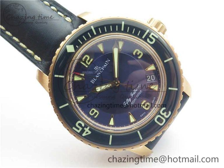 Fifty Fathoms RG  Blue ZF 1:1 Best Edition on Blue Leather Strap A Packable 5273