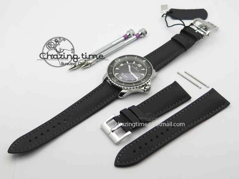 Refined Fifty Fathoms SS Black ZF 1:1 Best Edition Black Dial On Sail Canvas Strap A2836 (Free Extra Strap) 5311