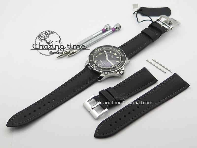 Refined Fifty Fathoms SS Black ZF 1:1 Best Edition Black Dial On Sail Canvas Strap A2836 (Free Extra Strap) 5311