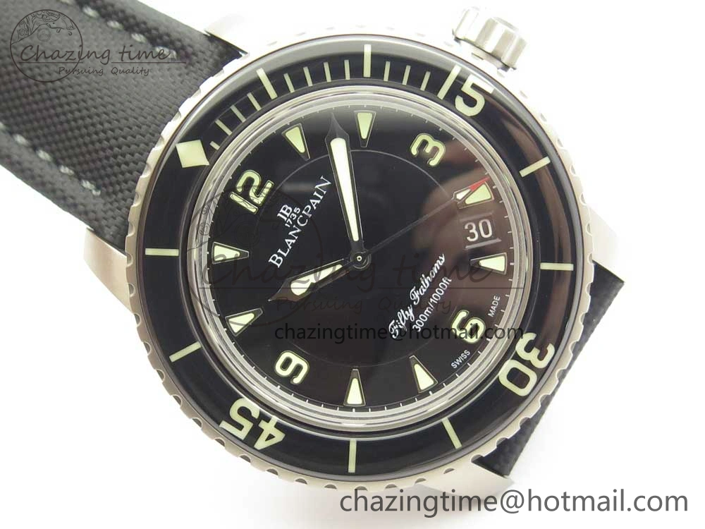 UrbanStyle Fifty Fathoms Ti Black ZF 1:1 Best Edition Black Dial on Sail-canvas Strap A1315 (Free Extra Strap) 5275