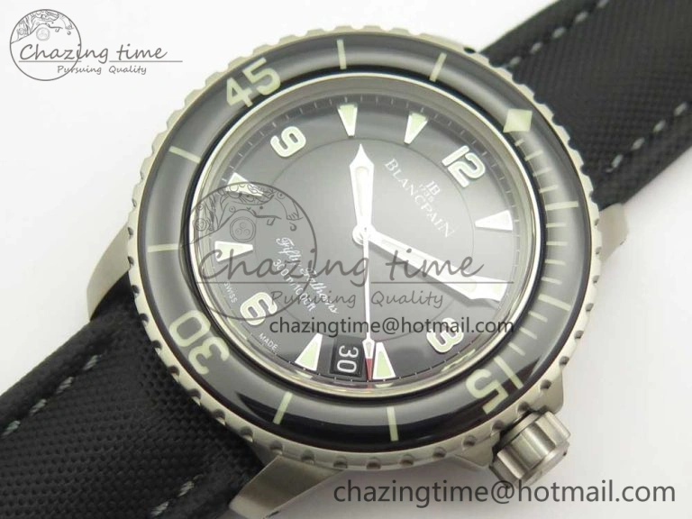 UrbanStyle Fifty Fathoms Ti Black ZF 1:1 Best Edition Black Dial on Sail-canvas Strap A1315 (Free Extra Strap) 5275