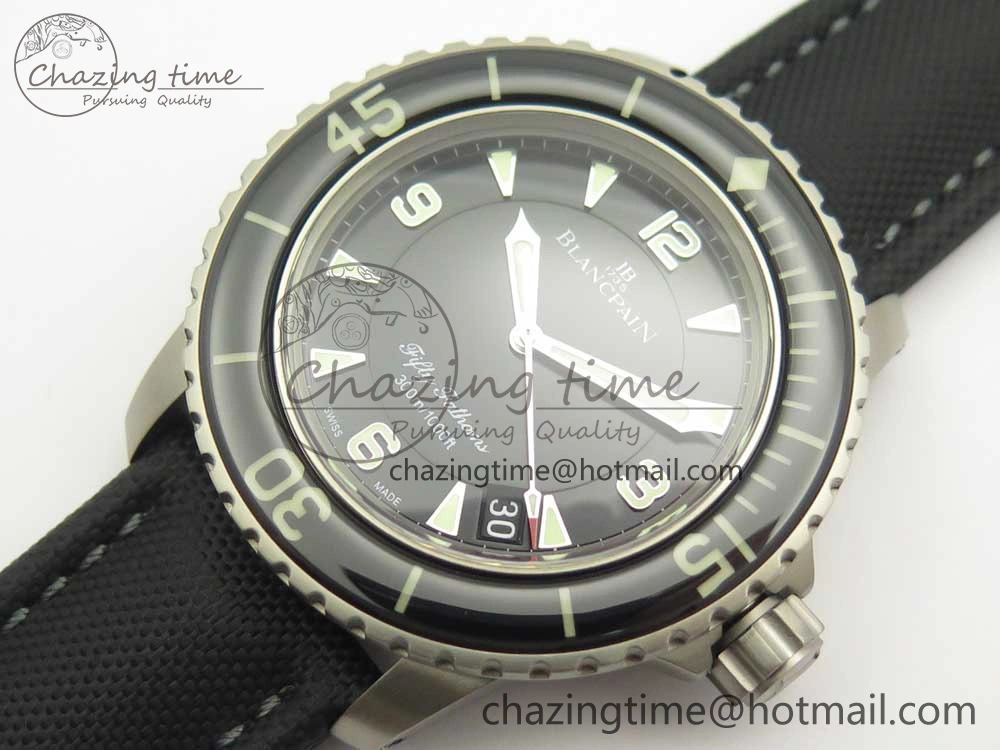 UrbanStyle Fifty Fathoms Ti Black ZF 1:1 Best Edition Black Dial on Sail-canvas Strap A1315 (Free Extra Strap) 5275